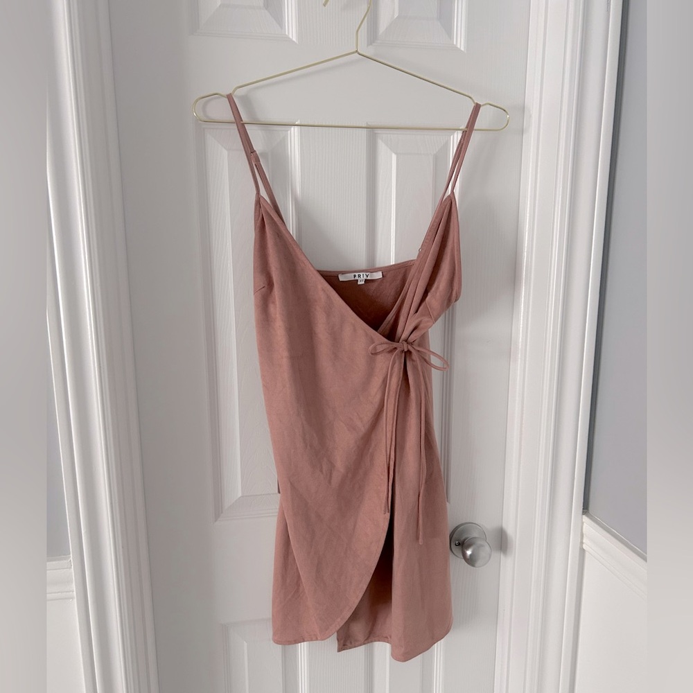 Pink Runaway Vegan Suede Wrap Dress